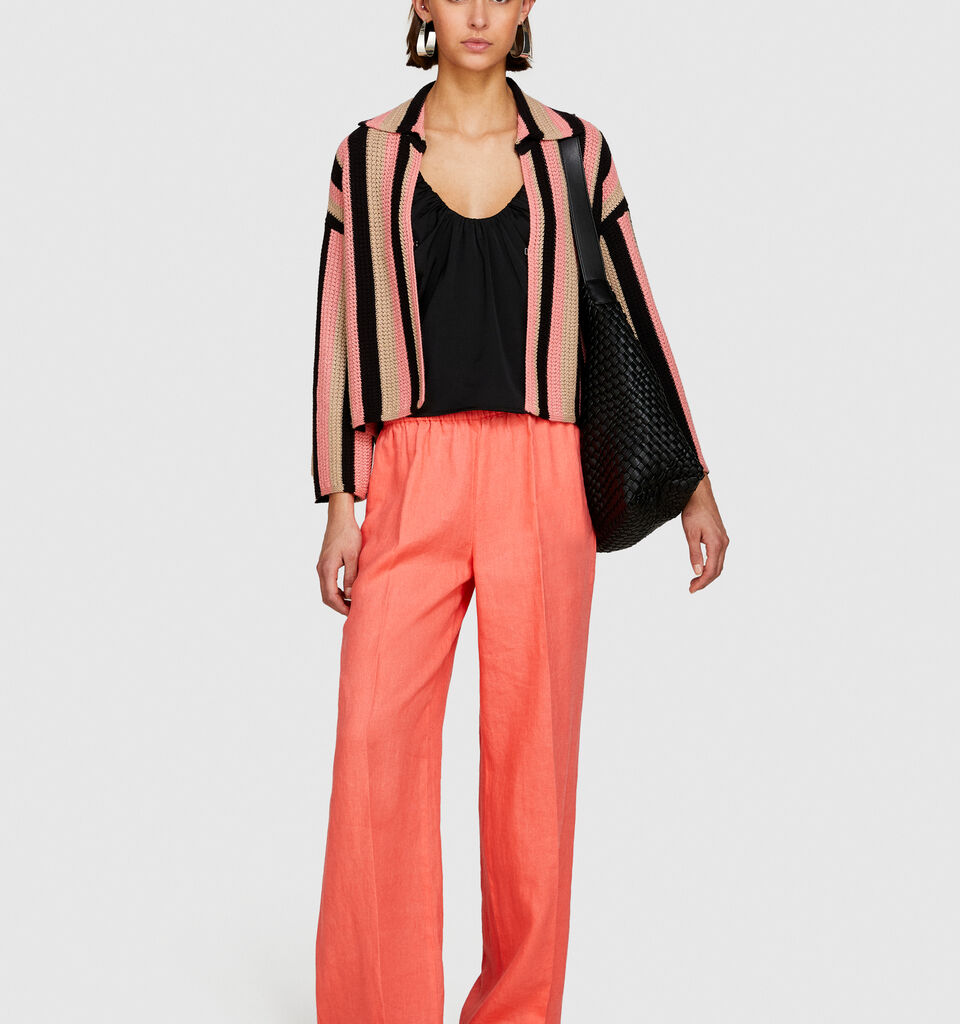 100% linen flare fit trousers - women's flared trousers - Coral | Sisley image number 1